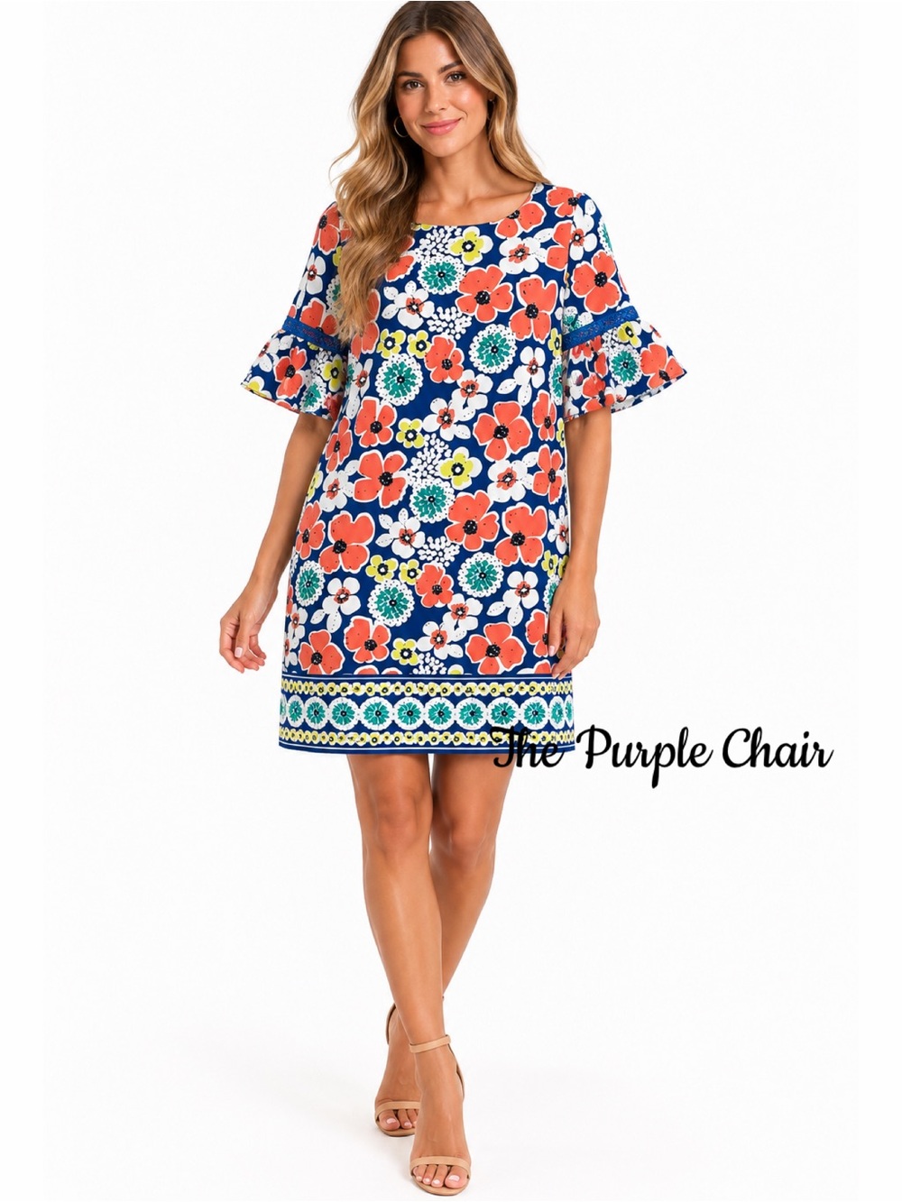 CROWN & IVY Floral Bell Sleeve Shift Dress PL